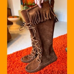 Minnetonka Knee-High Suede Lace-Up Boots